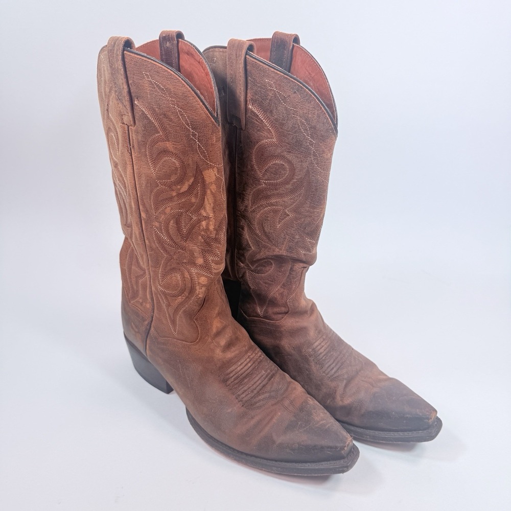 Dan Post Cowboy Boots Mens 9.5 D Distressed Brown Leather Snip Toe DP2139 S